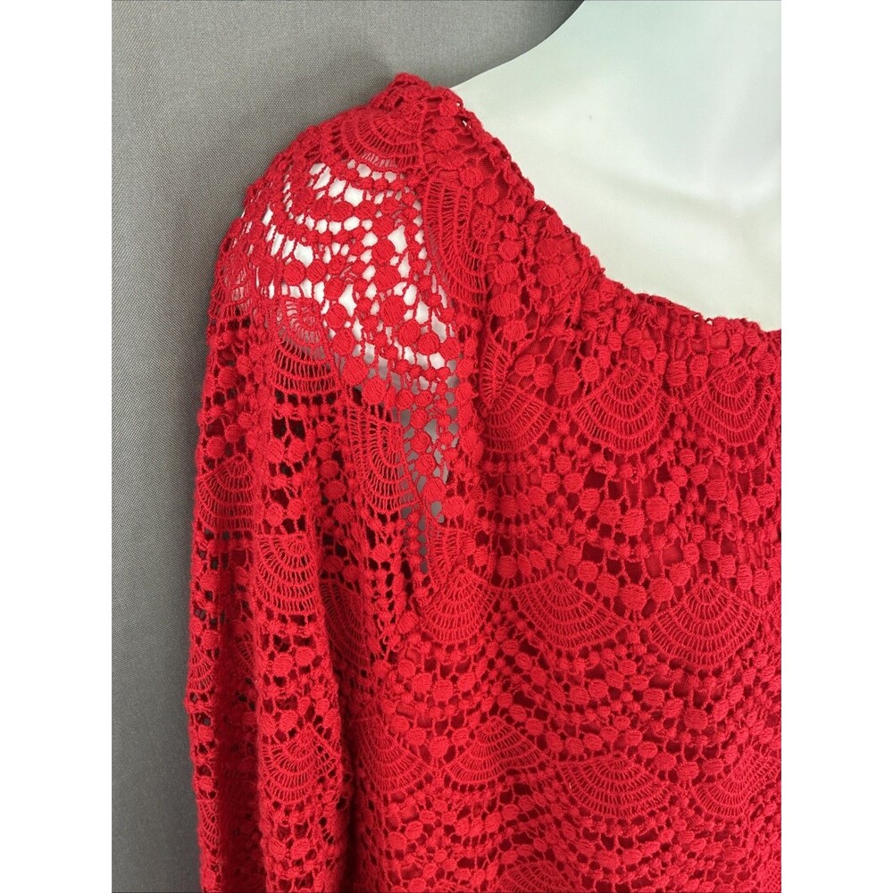 Talbots RSVP Off Shoulder Top XL Red Cotton Crochet Lace Scalloped Romantic Chic - Picture 12 of 14